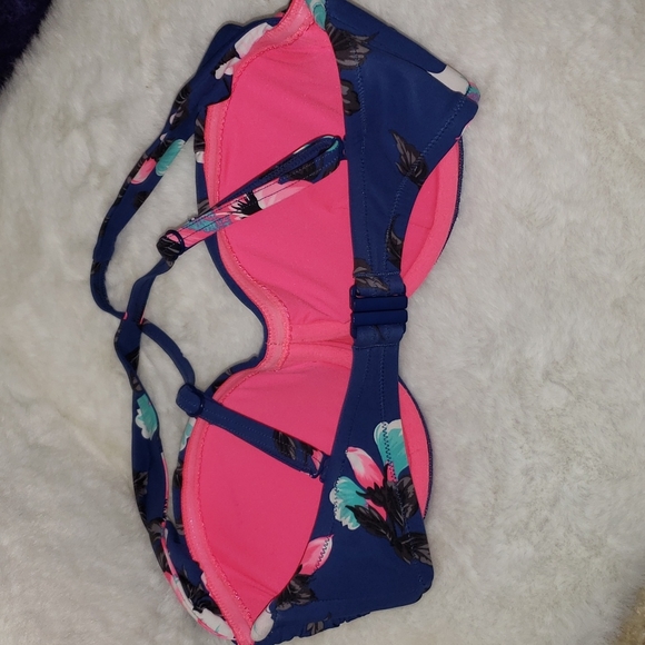 Seafolly bikini blue turquoise pink floral top bra - Picture 5 of 12